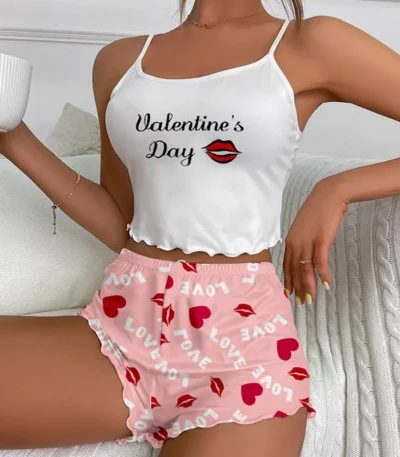 Cute Pattern Printed Women's Pajamas -Valentines