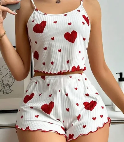 Heart Print Sleepwear at Giftway | white red