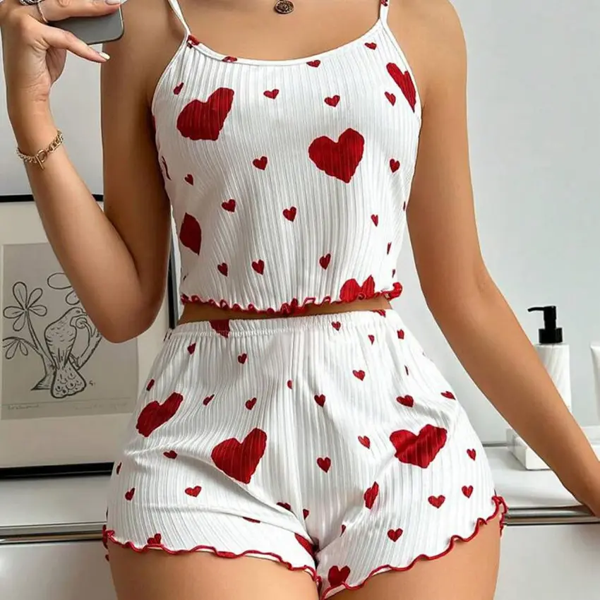 Heart Print Sleepwear at Giftway | white red