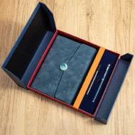 Leather Silver Button Journal Corporate Gift Set