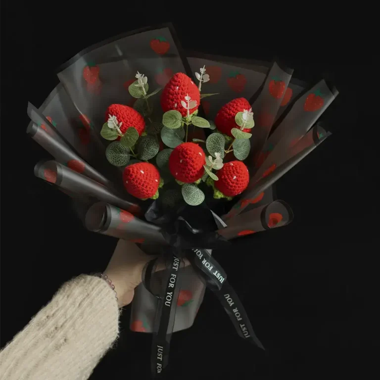 Adorable Berry Blossom Crochet Flower Bouquet-Red