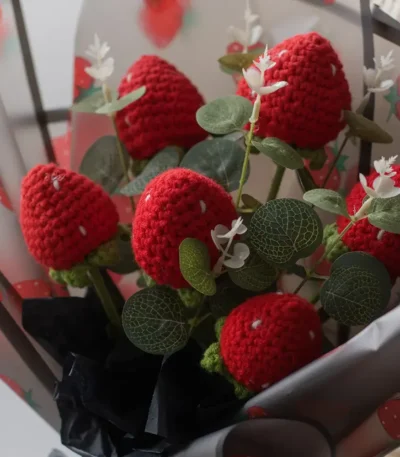 Adorable Berry Blossom Crochet Flower Bouquet