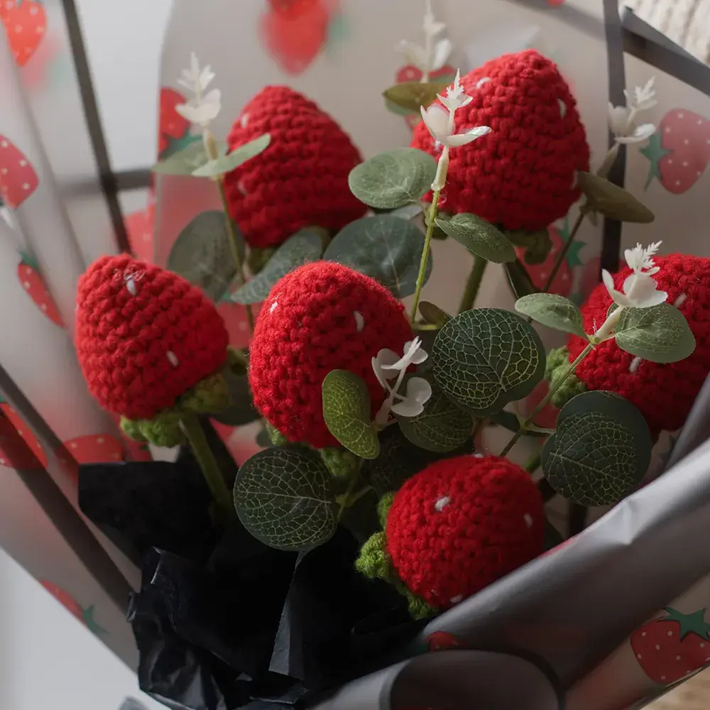 Adorable Berry Blossom Crochet Flower Bouquet