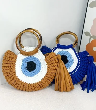 Stylish Artisan Eye-Crochet Wool Handbag | Giftway