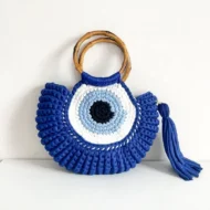 Artisan Eye-Crochet Wool Handbag blue