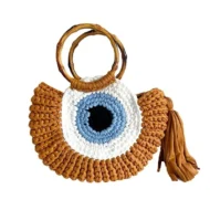 Artisan Eye-Crochet Wool Handbag - Brown