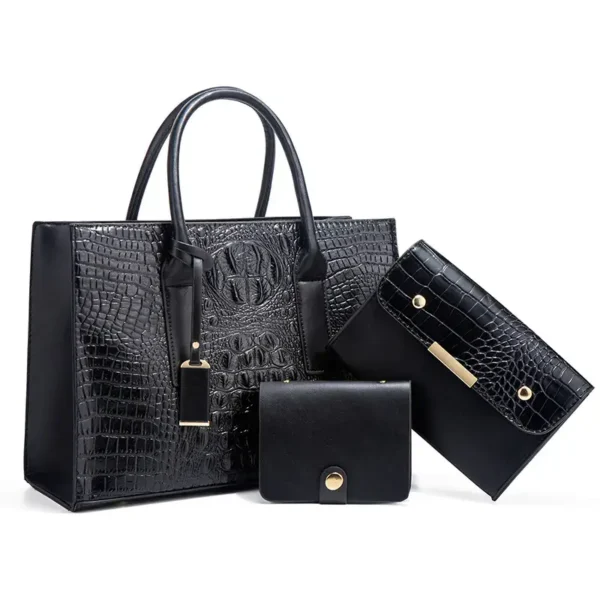 Black Cappuccino Crocodile Pattern 3-Piece Cross-body Women's Handbag Set Shoulder Tote Bag, Zipper, Purse for special gifting