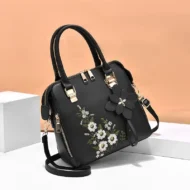 Black Laimi Floral Accent Mini Shoulder Handbag at Gift Shop Kenya