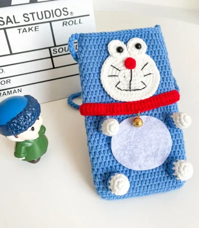 Blue Fatty Knitted Cotton Phone Shoulder Bag at Giftway