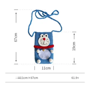 Blue Fatty Knitted Cotton Phone Shoulder Bag- Measurements