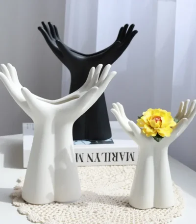 Graceful Hand-Shaped Table Top Ceramic Flower Vase at Giftway