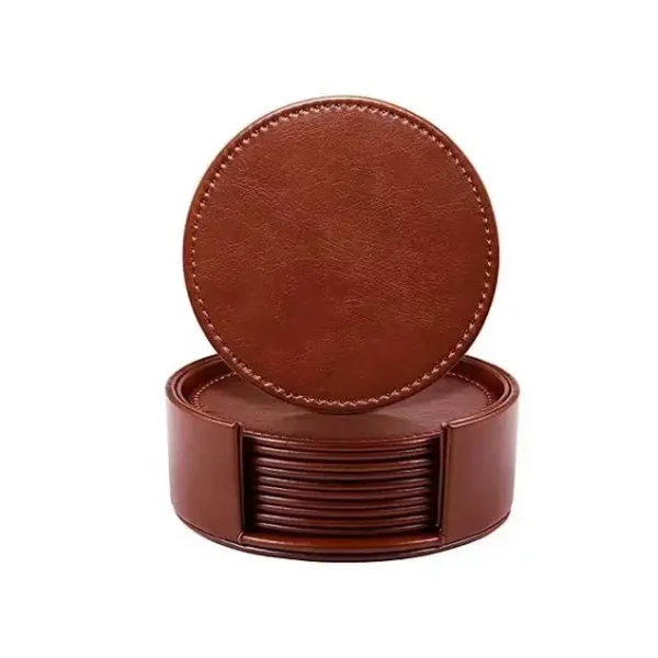 Heritage Leather Coaster Set- Brown