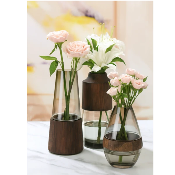 Majestic Timeless Nordic Glass Vase with Rustic Wood Acsent at Giftway Kenya