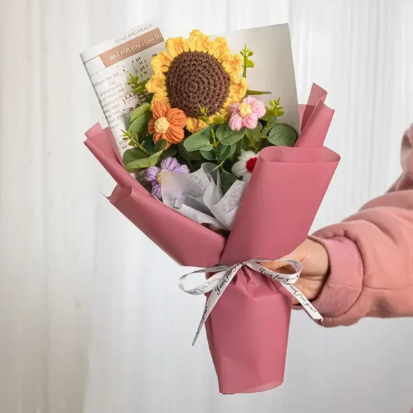 Pink Bohemie Blooming Sunshine Crochet Sunflower Bouquet at Giftway Shop