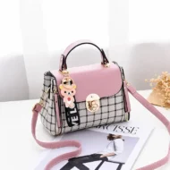 Pink Laimi Plaid Print Women's Cross Body Handbag Gift For Girls