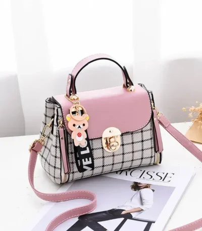 Pink Laimi Plaid Print Women's Cross Body Handbag Gift For Girls