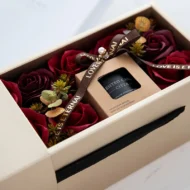 Red Floriculture Scented Candle on a Bed of Roses Gift Box for Lovers Valentine