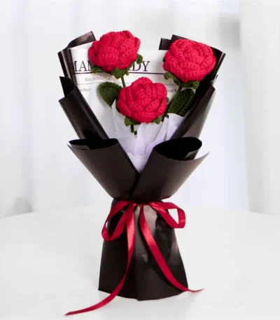 Cute Scarlet EverBloom Crochet Rose Bouquet | Giftway