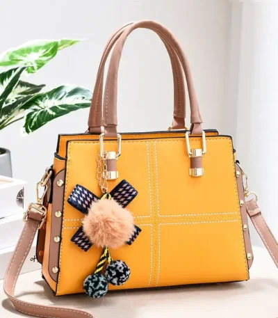 Yellow Laimi Hairball Ornamented Women's Handbag gift Shop Mombasa