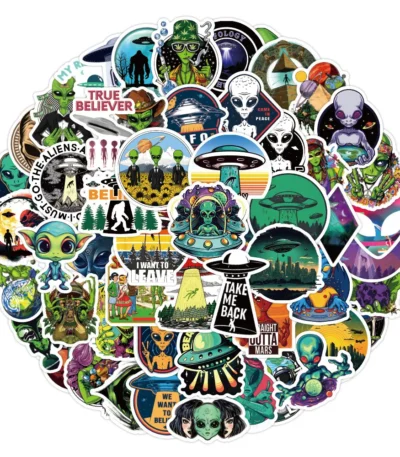 Cool Green Aliens UFO Graffiti Stickers |Giftway