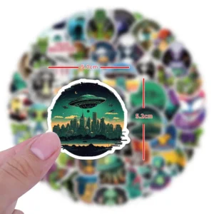 Cool Green Aliens UFO Graffiti Stickers size