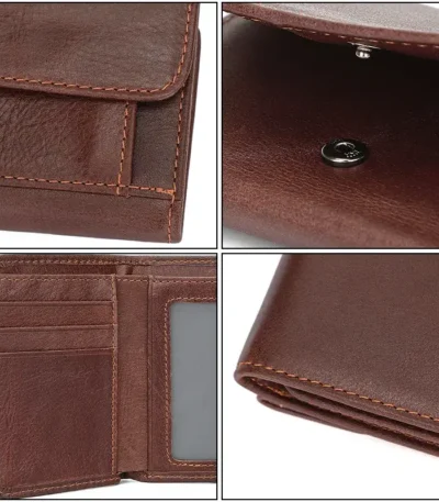 Details Cappuccino Business Man Trifold Leather Wallet with RFID Card Theft Blocking