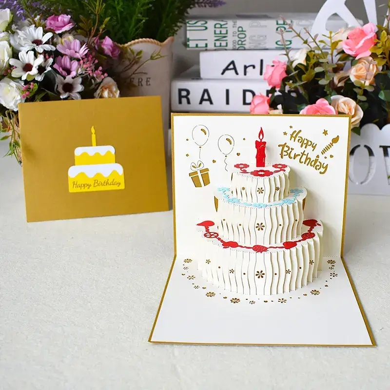 Golden Elegant Cake 3D Pop-Up Birthday Card Online Gift Shop Kenya