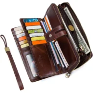 Long Cappuccino Vintage Style Business Wallet with 28 Card Slots Gifts for Gentlemen