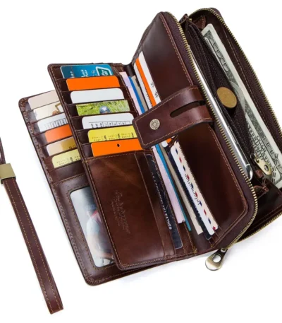 Long Cappuccino Vintage Style Business Wallet with 28 Card Slots Gifts for Gentlemen