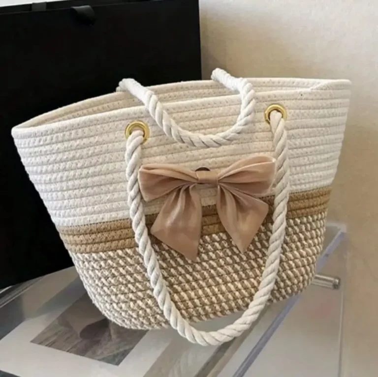 Meirui Design Women's Cotton Rope Tote Bag with Bow Giftway Kenya