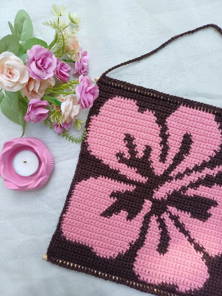 Zels Hibiscus Elegance Crochet Tapestry and Bag