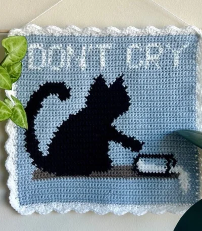 Zels Don't Cry Crochet Cat Wall Hanging