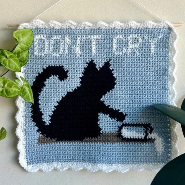 Zels Don't Cry Crochet Cat Wall Hanging