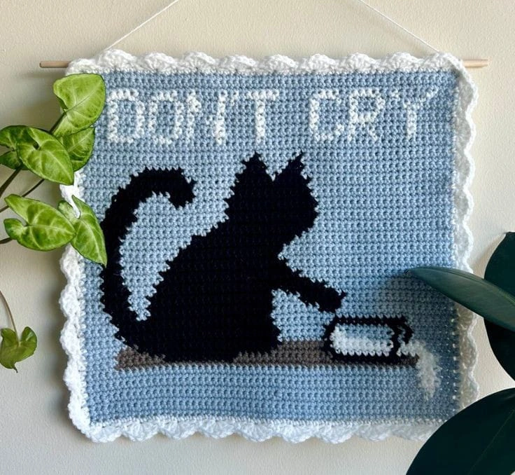 Zels Don't Cry Crochet Cat Wall Hanging