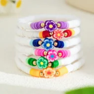 Colorful Clay Beads Flower Womens Bracelets Set | KE