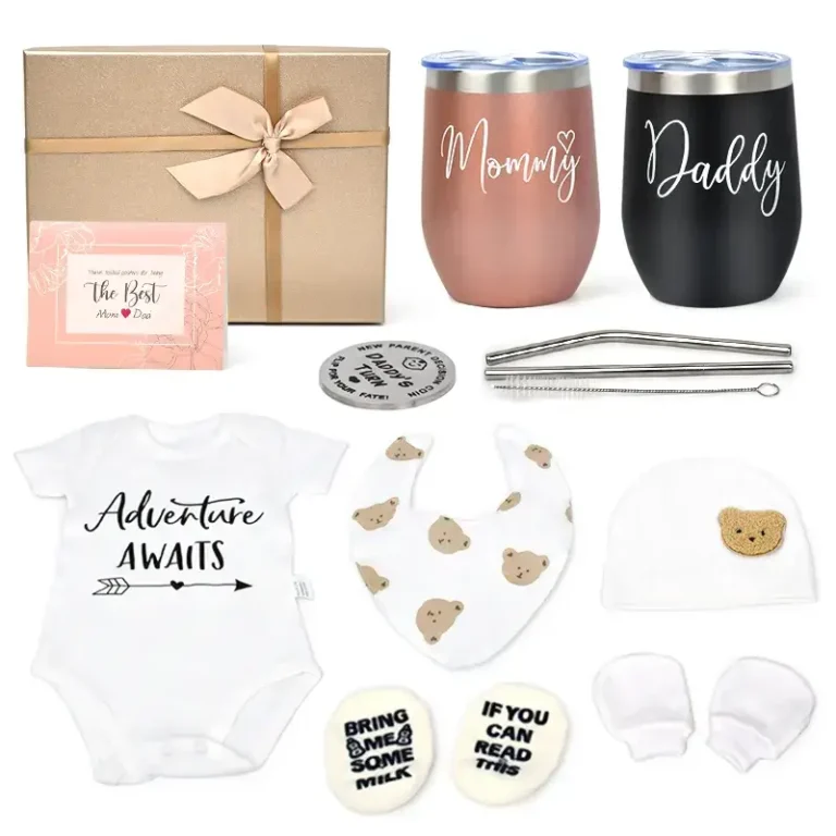 Newborn Baby Gift Set for New Mom and Dad, with Mom & Dad Tumbler Set for Couples