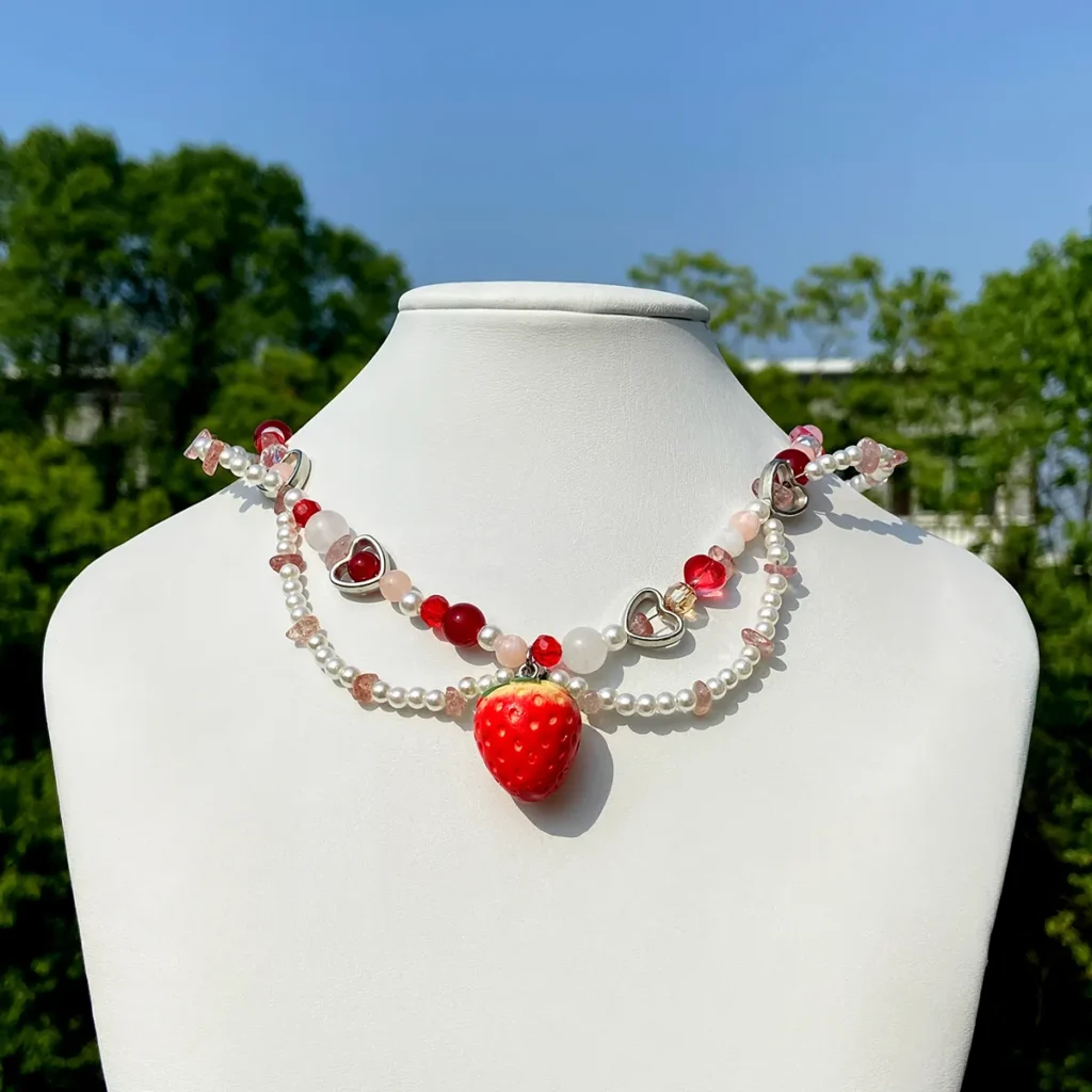 Nuru Strawberry Charm Beaded Pearl Necklace | Giftway