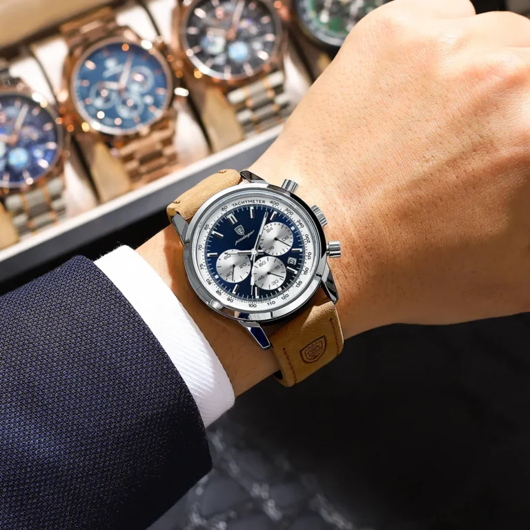 Poedagar 921 Luxury Leather Chronography Mens Watch | Giftway