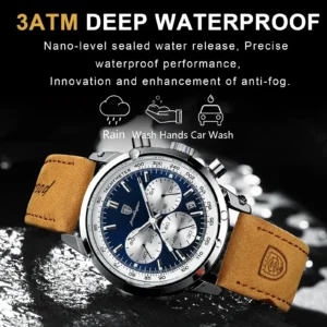 Poedagar 921 Luxury Leather Chronography Mens Watch | Description