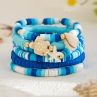 Womens Colorful Clay Starfish 6 Bracelets Set | KE