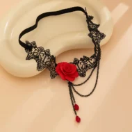 Womens Thigh high Gothic Red Rose Lace clear | giftway