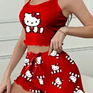 Adorable Kawaii Kitty Print Knitted Pajamas | giftway