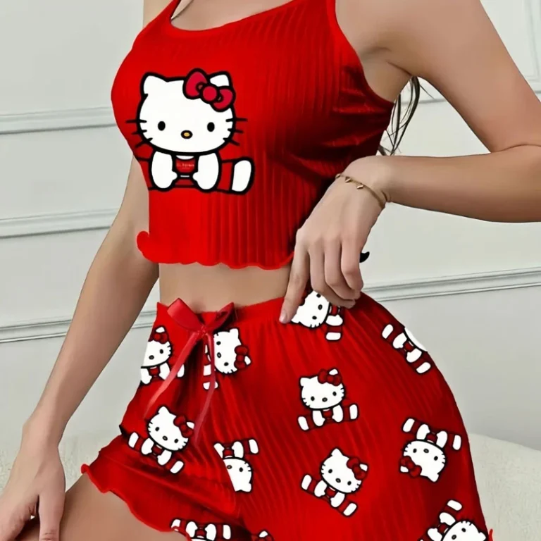 Adorable Kawaii Kitty Print Knitted Pajamas | giftway