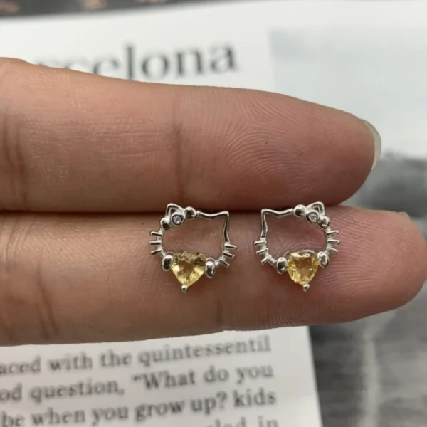 Hello Kitty Citrine 925 Silver Sparkle Studs | Giftway
