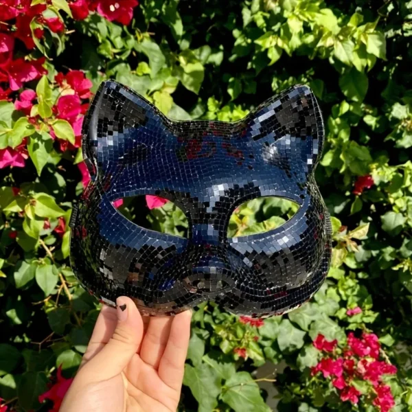 Womens Elegant Disco Cat Face Mask | Black