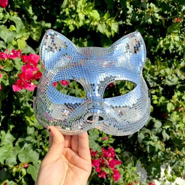 Womens Elegant Disco Cat Face Mask | Silver