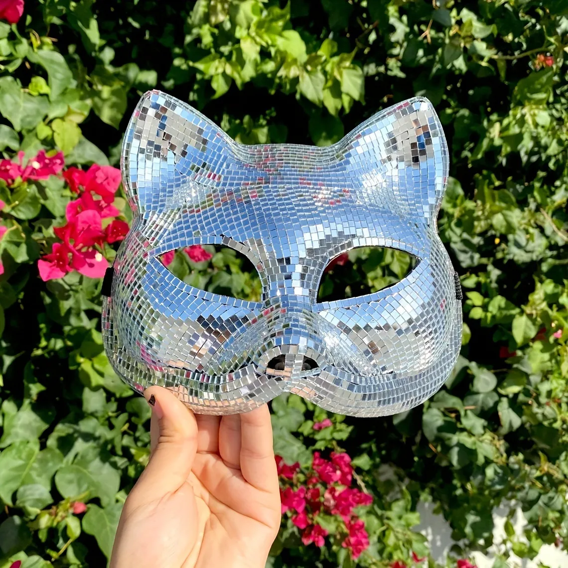 Womens Elegant Disco Cat Face Mask Silver Womens Elegant Disco Cat Face Mask | Silver