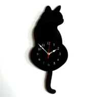 Adorable Waggling Tail Cat Art Wall Decor Clock | Black