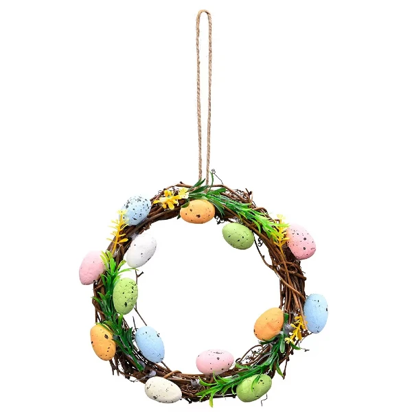 Rattan Handmade Easter Wreath Door Decorative Gift, with Colourful Easter Eggs
