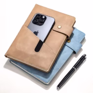 A5 Hardcover Leather Travel Notebook, with Phone Pocket, Business Gift, Personalized